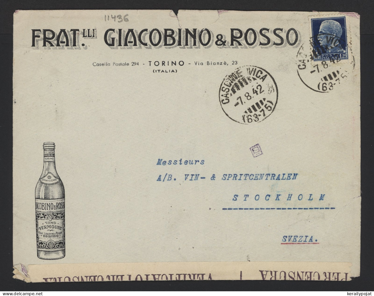 Italy 1942 Cascine Vica Censored Business Cover To Sweden__(11436) - Storia Postale