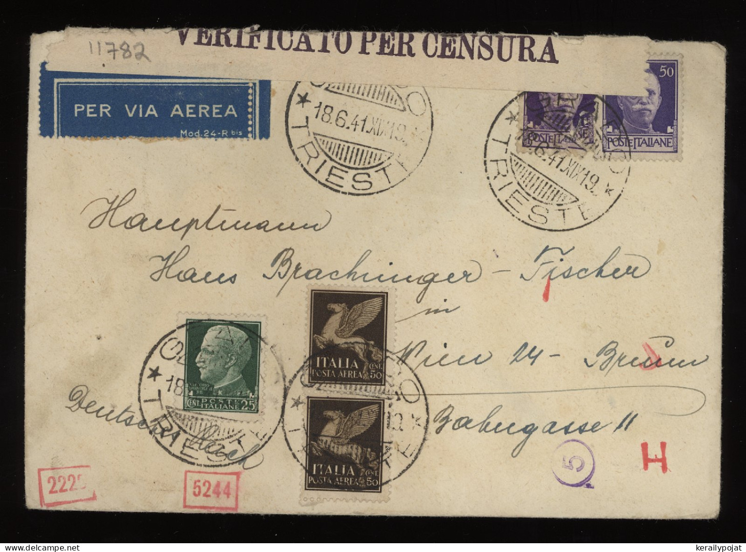 Italy 1941 Trieste Censored Air Mail Cover To Wien__(11782) - Luftpost