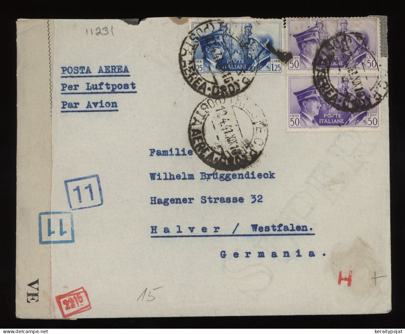 Italy 1941 Trieste Censored Air Mail Cover To Germany__(11231) - Poste Aérienne