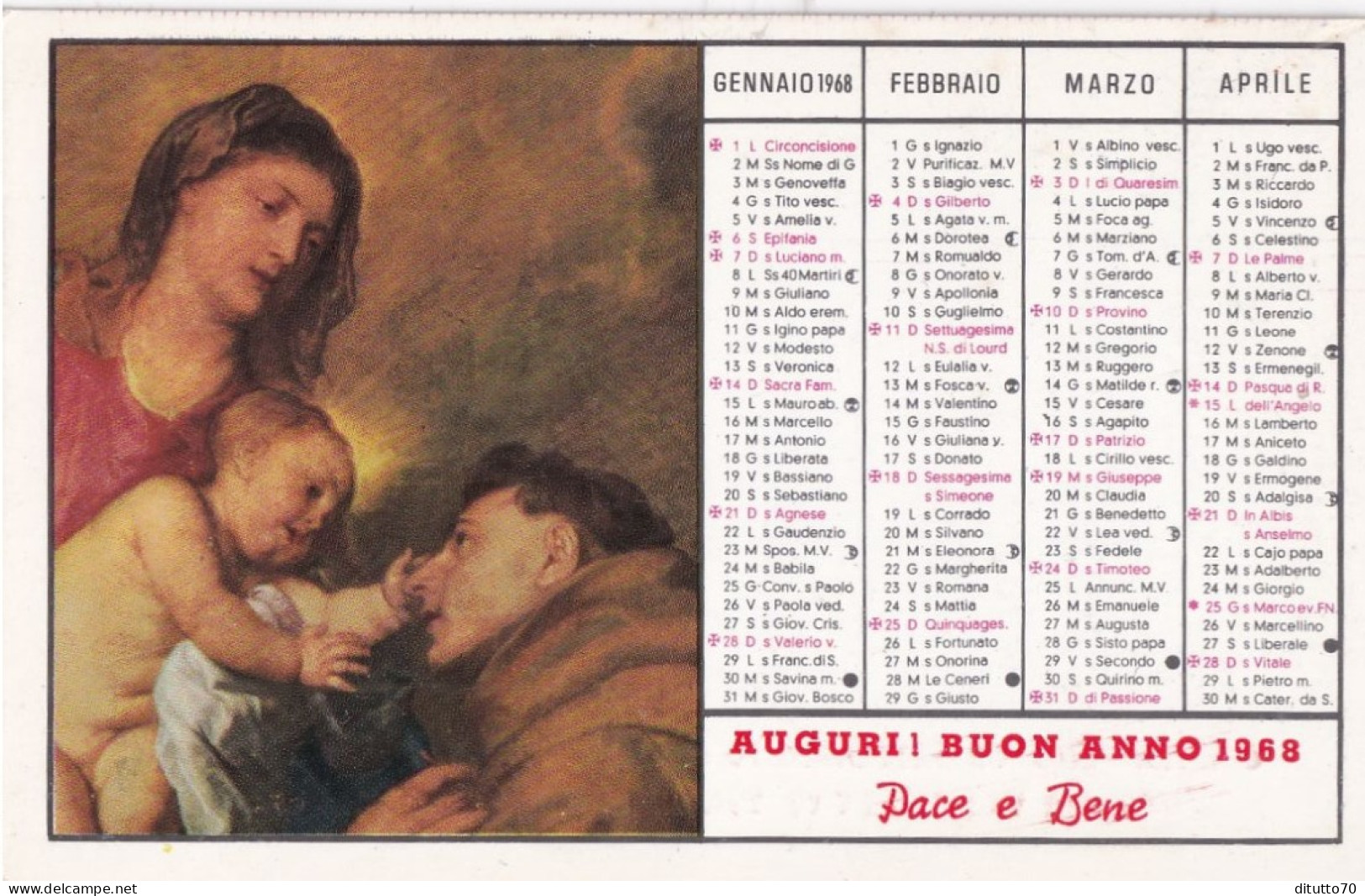 Calendarietto - Orfanotrofio Antoniano Maschile - Matteo Agosta - Vizzini - Catania - Anno 1968 - Formato Piccolo : 1961-70