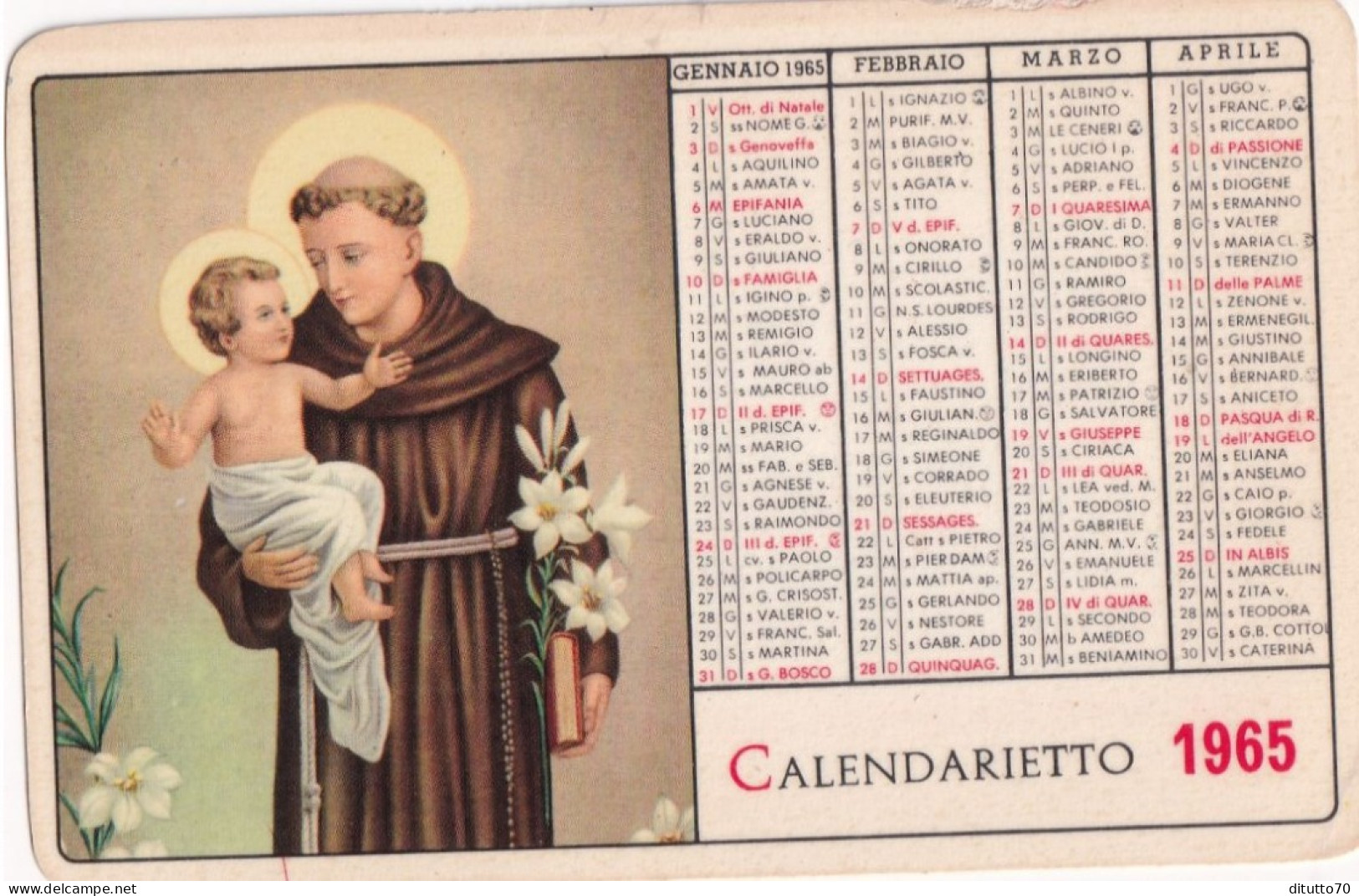 Calendarietto - Orfanotrofio Antoniano Maschile - Messina - Anno 1965 - Petit Format : 1961-70