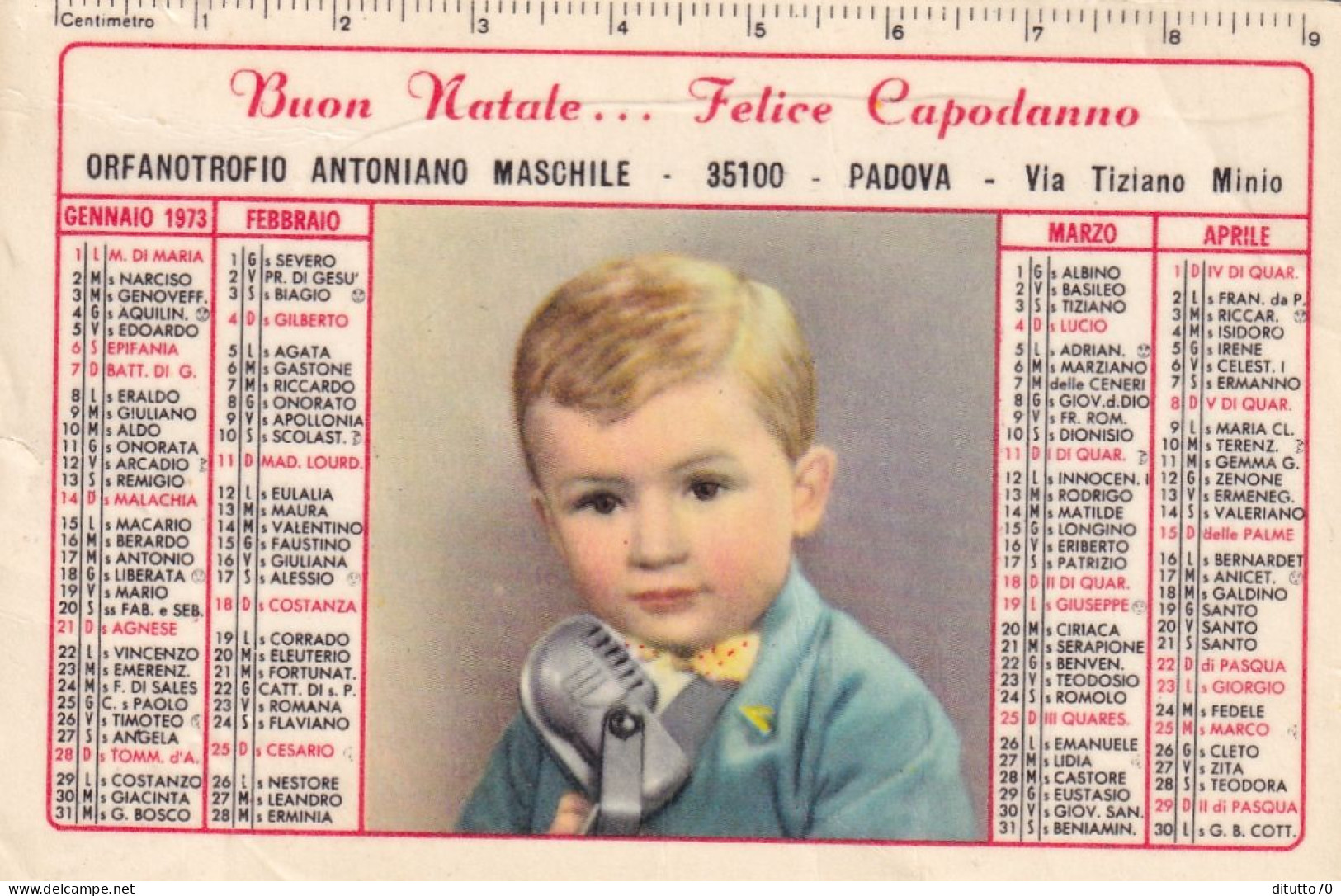 Calendarietto - Orfanotrofio Antoniano Maschile - Padova - Anno 1973 - Tamaño Pequeño : 1961-70
