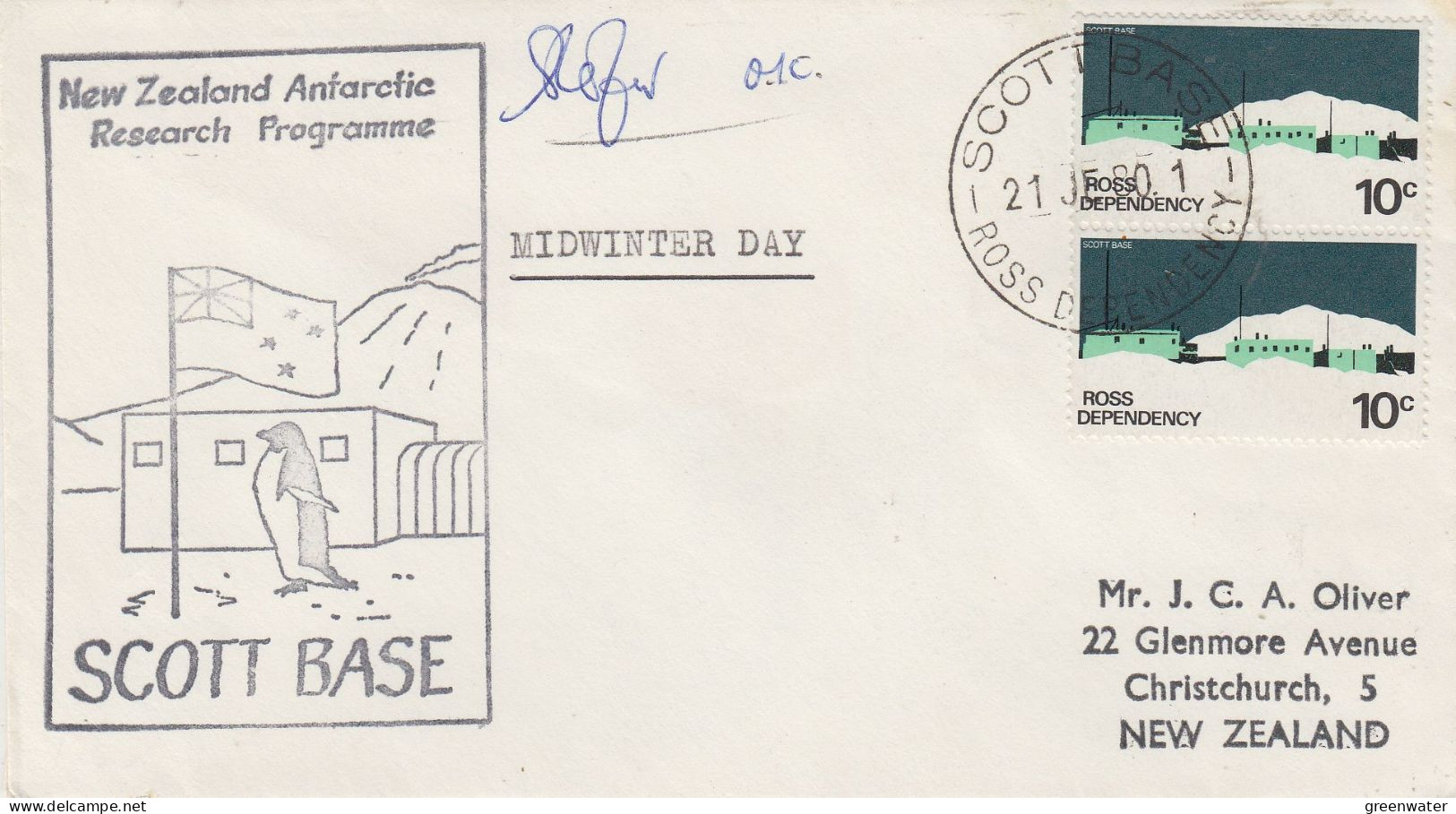 Ross Dependency NZ Research Programme Signature Midwinter Day  Ca Scott Base 21 DEC 1980 (SO167) - Covers & Documents