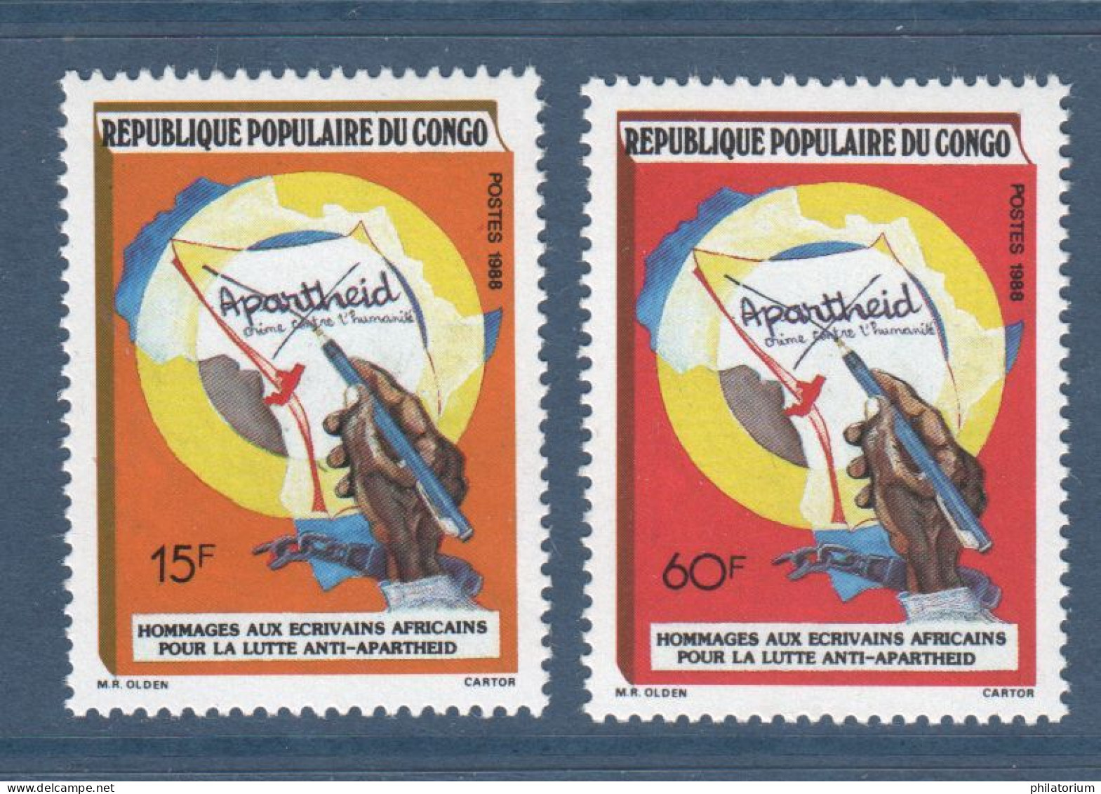 Congo, **, Yv 823, 824, Mi 1118, 1119, SG 1114, 1115, Écrivains Africains Anti-apartheid, - Nuevas/fijasellos