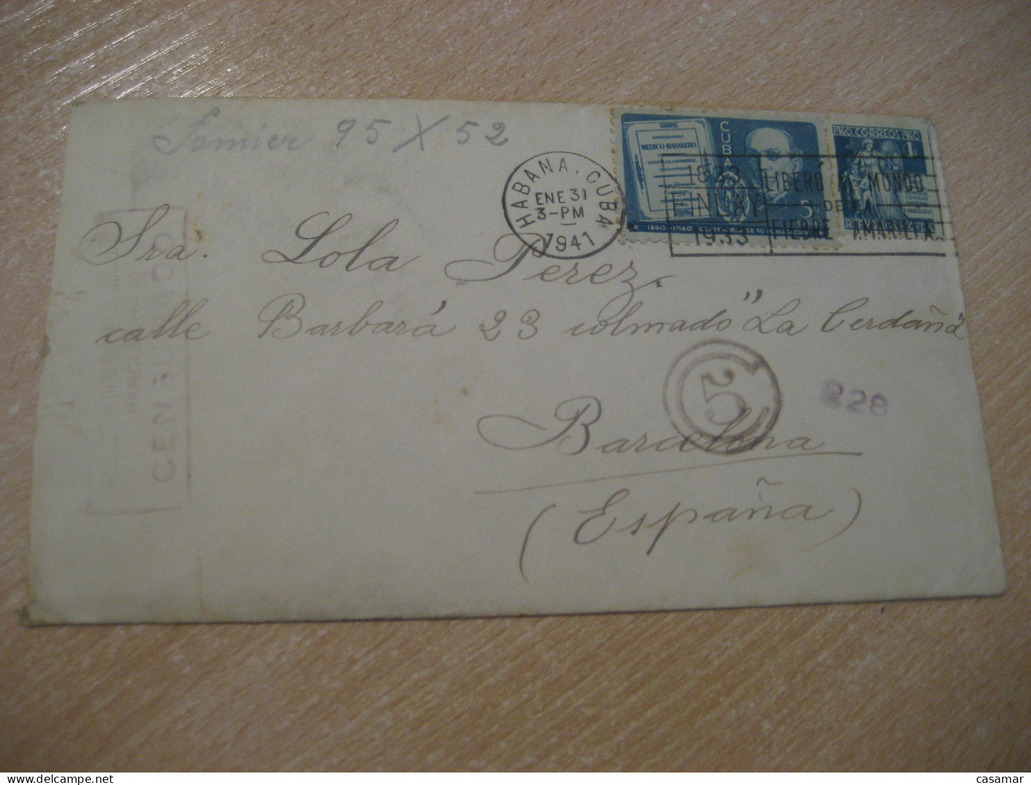 HABANA 1941 To Barcelona Spain Censored Censor Finlay Yellow Fever Health Sante Cancel Cover America - Malattie