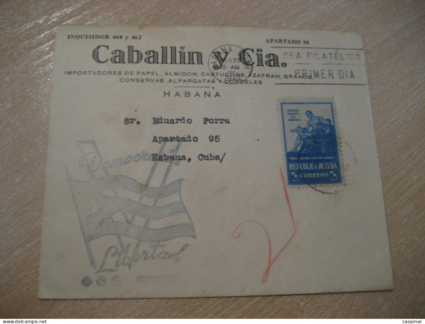 HABANA 1942 Cancel Caballin Azafran Saffron Safran Starch Paper Grains Preserves Espadrilles Twine ... Cover America - Food