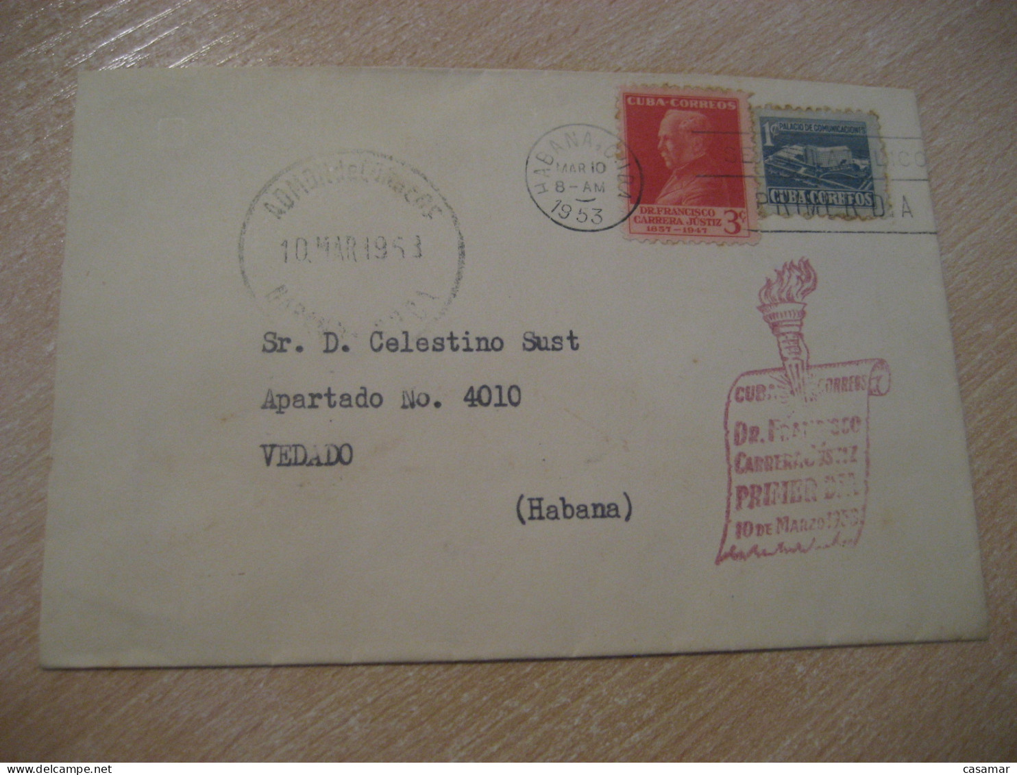 HABANA 1953 Palacio De Comunicaciones Communications Palace Telecom F Carrera FDC Cancel Cover America - Telecom