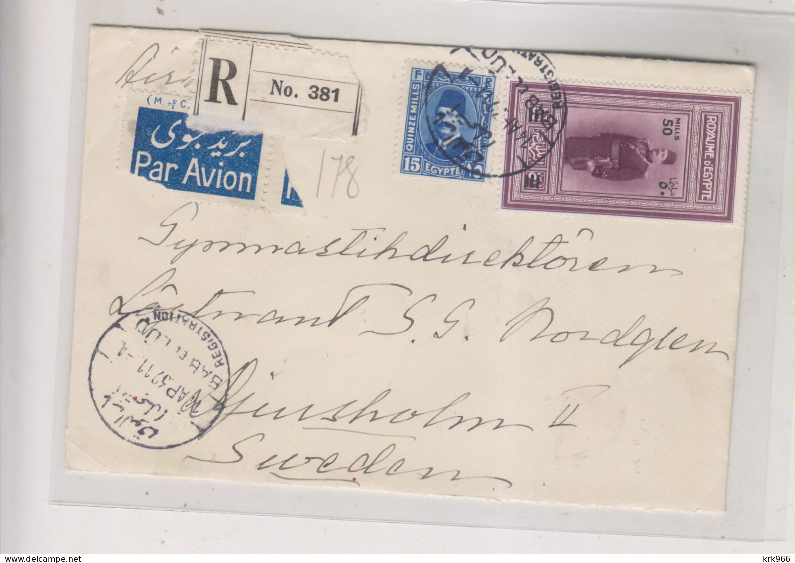 EGYPT CAIRO 1932  Registered Airmail Cover To Sweden - Posta Aerea