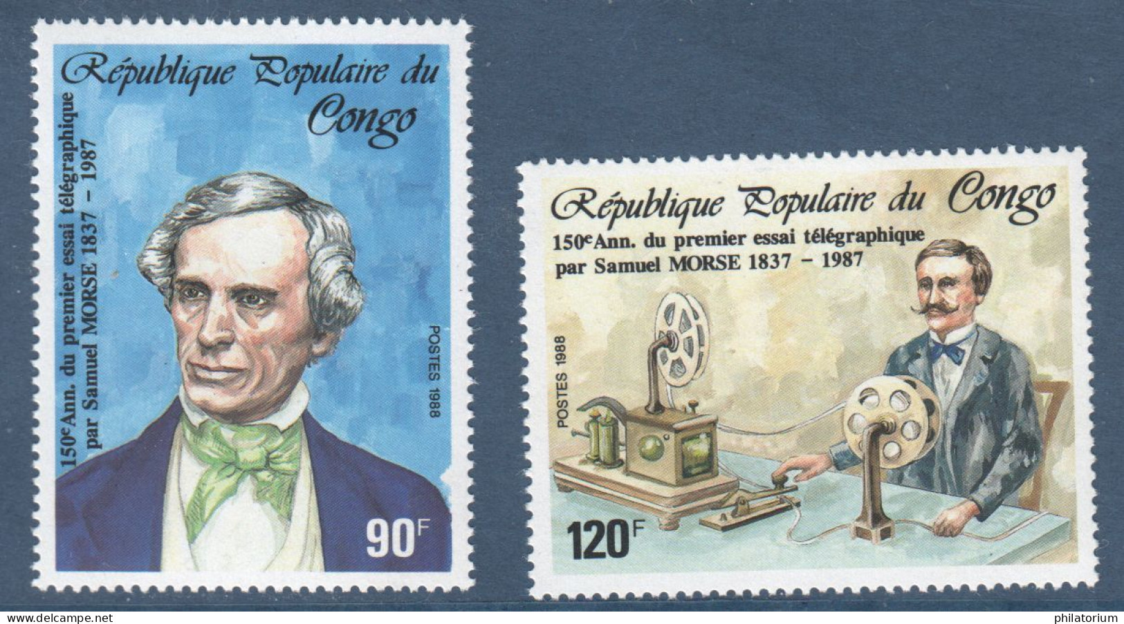 Congo, **, Yv 826, 827, Mi 1122, 1123, SG 1118, 1119, Samuel Morse, Inventeur, Opérateur Et Appareil, - Nuevas/fijasellos