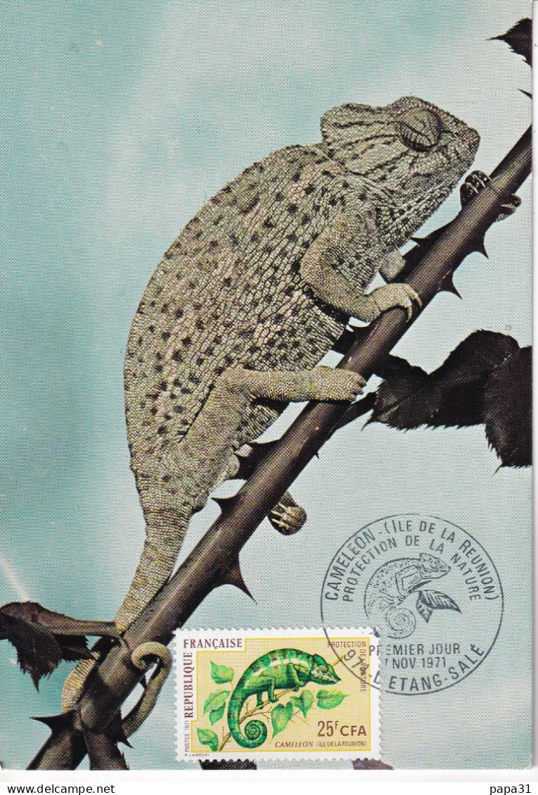 Caméléon De La Réunion   Avec Son Timbre - Schildpadden