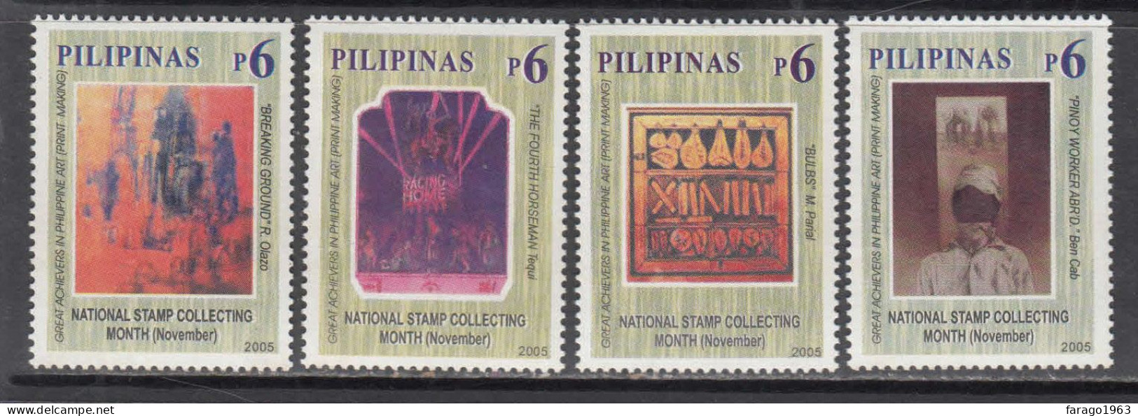 2005 Philippines National Stamp Collecting Month Art Prints Complete Set Of 4 MNH - Philippines
