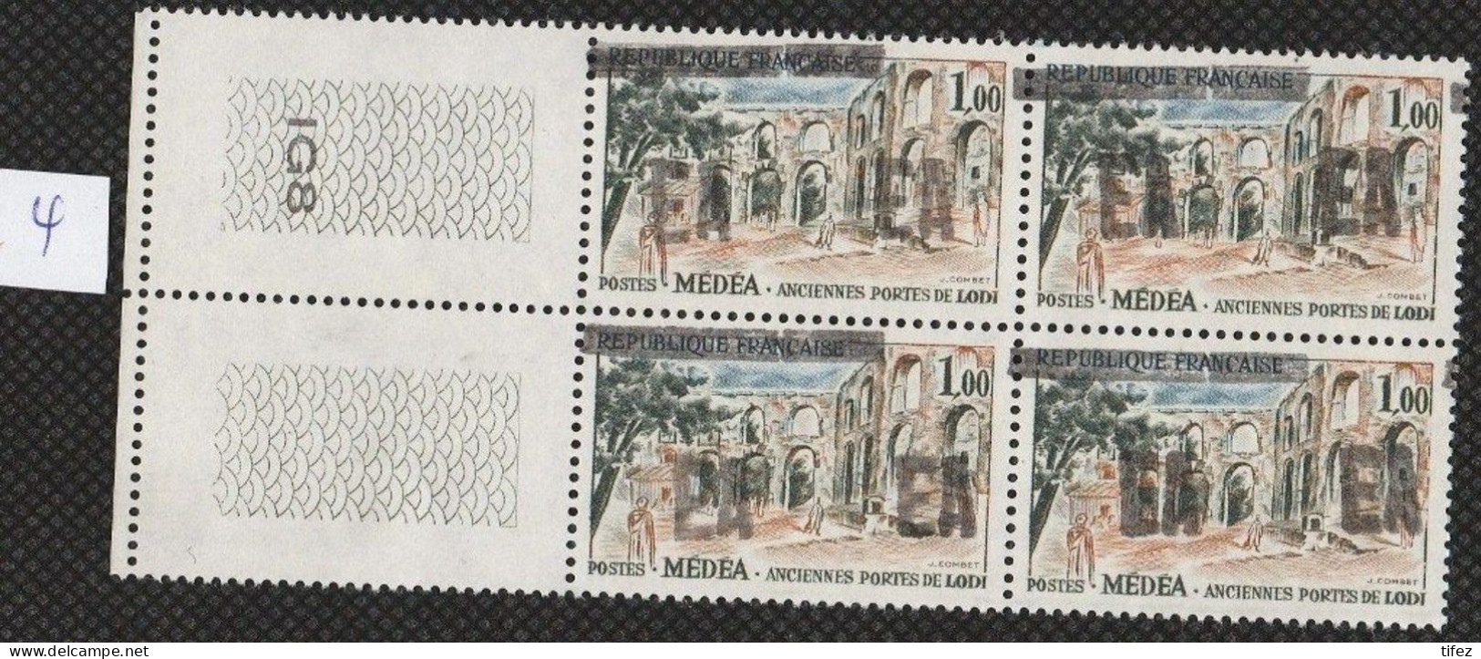 Année 1962-N°358 Neuf**MNH :  "EA"  Surcharge Manuelle  : Alger-RP (1,00 Médéa ) Bloc De 4     (n°4) - Algérie (1962-...)