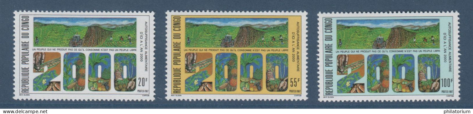 Congo, **, Yv 817, 818, 819, Mi 1110, 1111, 1112, SG 1105, 1106, 1107, Autosuffisance Alimentaire En 2000, - Mint/hinged