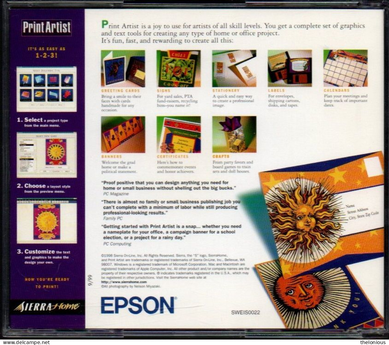 # CD ROM Print Artist 4.0 Italiano/English - EPSON - Sierra Ultra Pinball - Otros