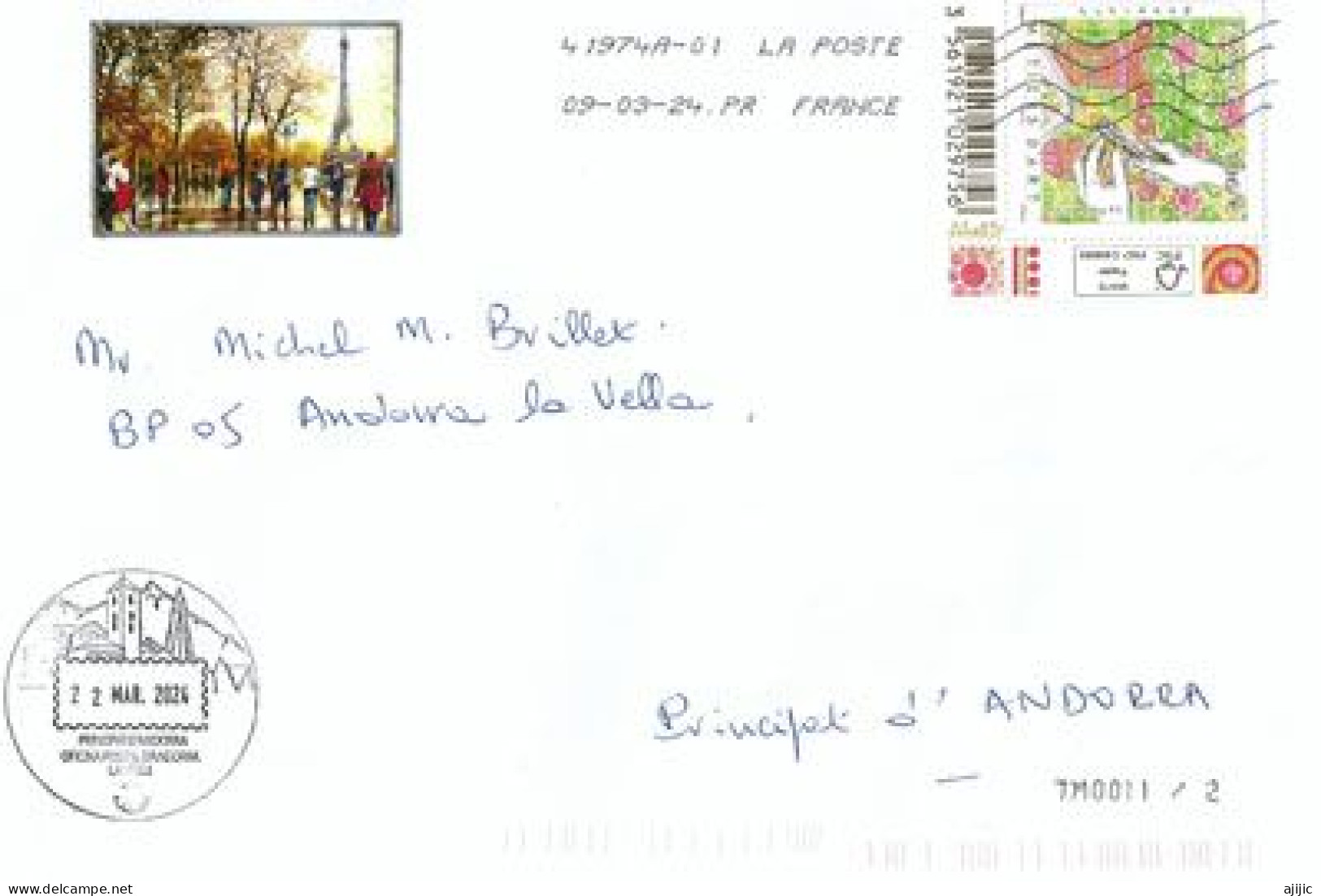 2024. France. Métiers D'Art  (Mosaiste) Haute Faciale, Lettre Destination Andorra, Avec Timbre à Date Illustré Andorre - Cartas & Documentos