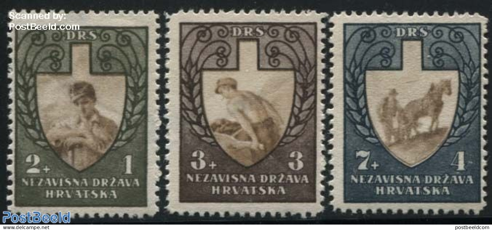 Croatia 1943 Labour Service 3v, Unused (hinged), Nature - Various - Horses - Agriculture - Agricoltura