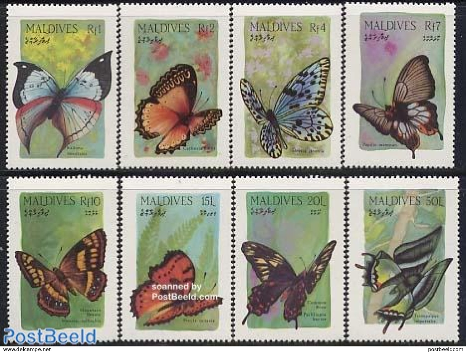 Maldives 1987 Butterflies 8v, Mint NH, Nature - Butterflies - Maldivas (1965-...)