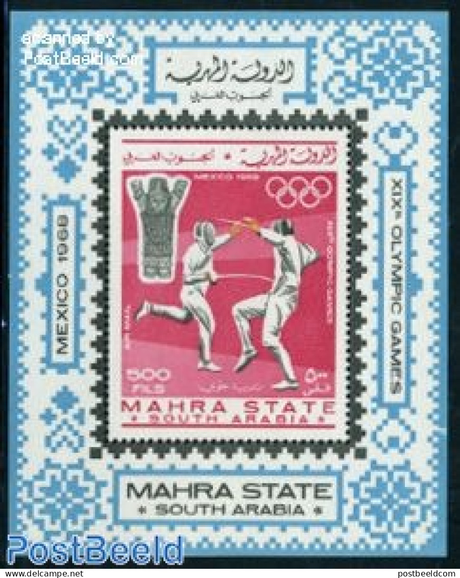 Aden 1967 Mahra, Olympic Games S/s, Mint NH, Sport - Fencing - Olympic Games - Fechten
