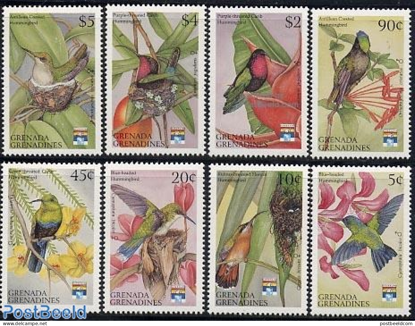 Grenada Grenadines 1992 Genova 92 8v, Mint NH, Nature - Birds - Hummingbirds - Grenada (1974-...)