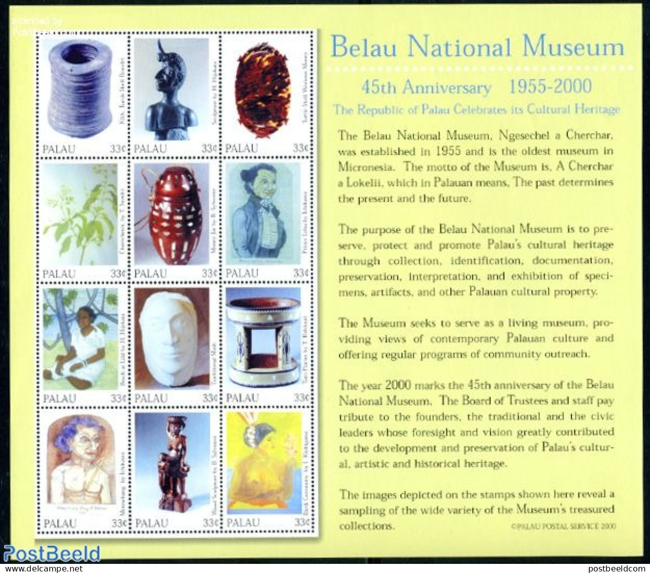 Palau 2000 National Museum 12v M/s, Mint NH, Art - Museums - Sculpture - Museen