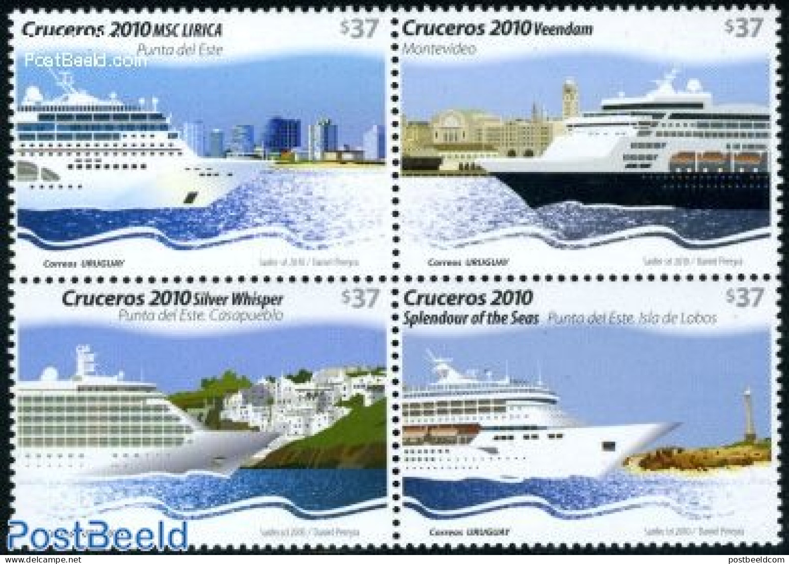 Uruguay 2010 Ships 4v [+], Mint NH, History - Transport - Various - Netherlands & Dutch - Ships And Boats - Lighthouse.. - Geography