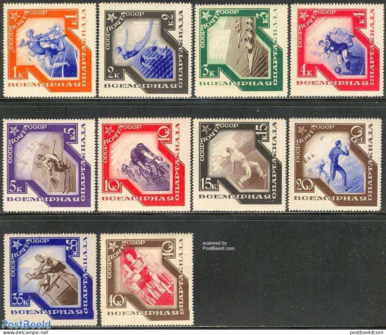 Russia, Soviet Union 1935 Spartakiade 10v, Unused (hinged), Sport - Athletics - Cycling - Football - Kayaks & Rowing -.. - Unused Stamps