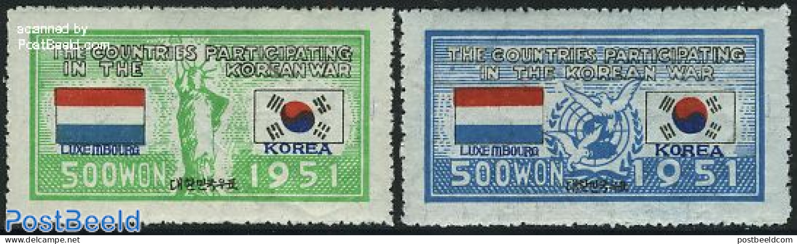Korea, South 1951 UNO War Support, Luxemburg 2v, Mint NH, History - Nature - Birds - Korea (Zuid)
