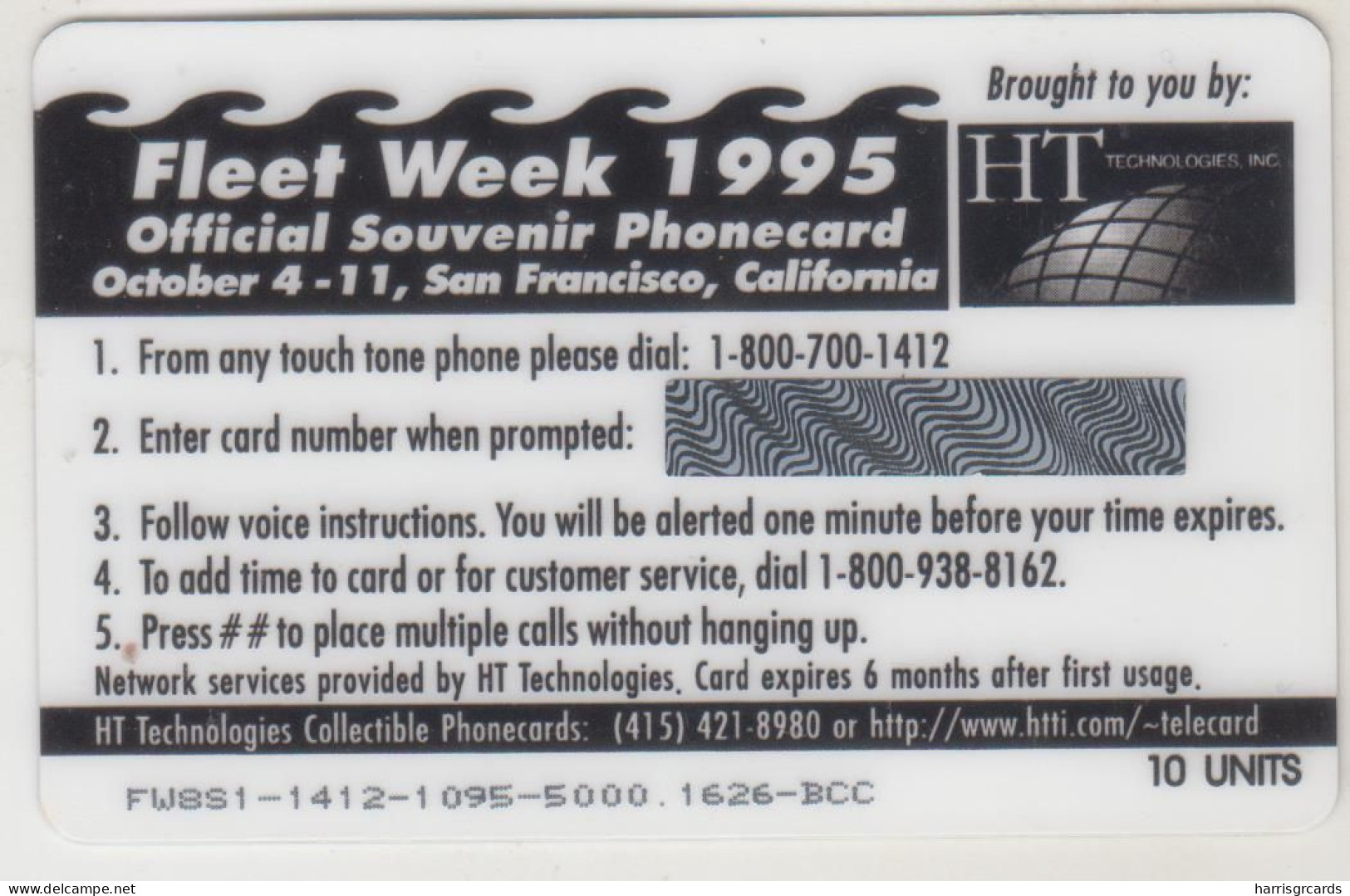 USA - Fleet Week 1995 / United Airlines, (Coca Cola),HT Technologies Prepaid Card 10 U, Tirage 5.000, Mint - Otros & Sin Clasificación