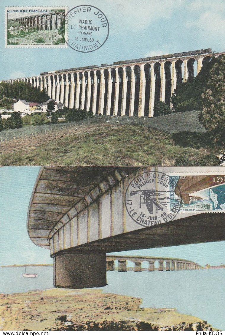 Lot " PONTS " Sur 2 Cartes Maximum De 1960 Et 1966 N° YT 1240 Et 1489 Parfait état. CM à Saisir !!! - Ponti