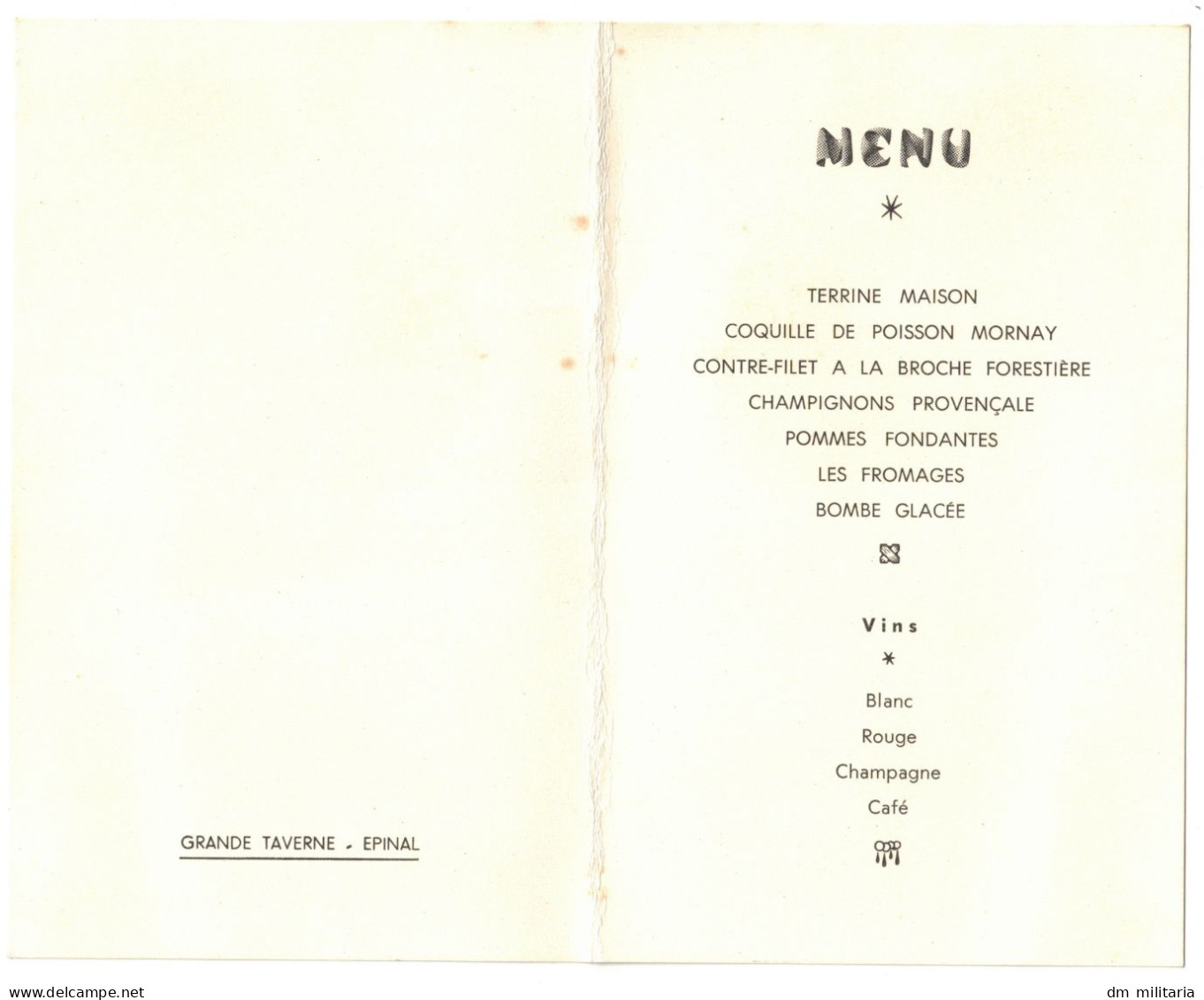 88 - TRÈS BEAU MENU 1960 - MILITAIRE : AMICALE DES ANCIENS ARTILLEURS D'ÉPINAL ET RÉGION REPAS DE SAINTE-BARBE - VOSGES - Menus