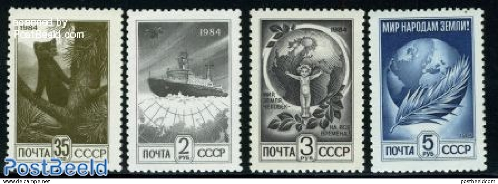 Russia, Soviet Union 1984 Definitives 4v, Smooth Paper 4v, Mint NH, Nature - Transport - Various - Animals (others & M.. - Neufs