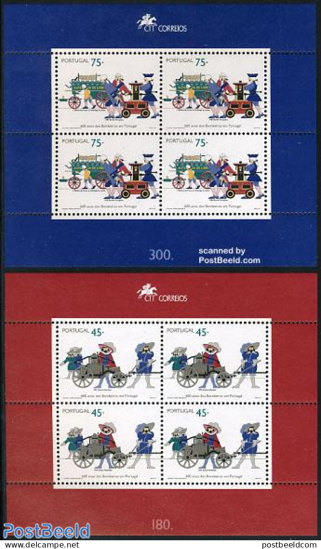 Portugal 1995 Fire Brigade History 2 S/s, Mint NH, Transport - Fire Fighters & Prevention - Unused Stamps