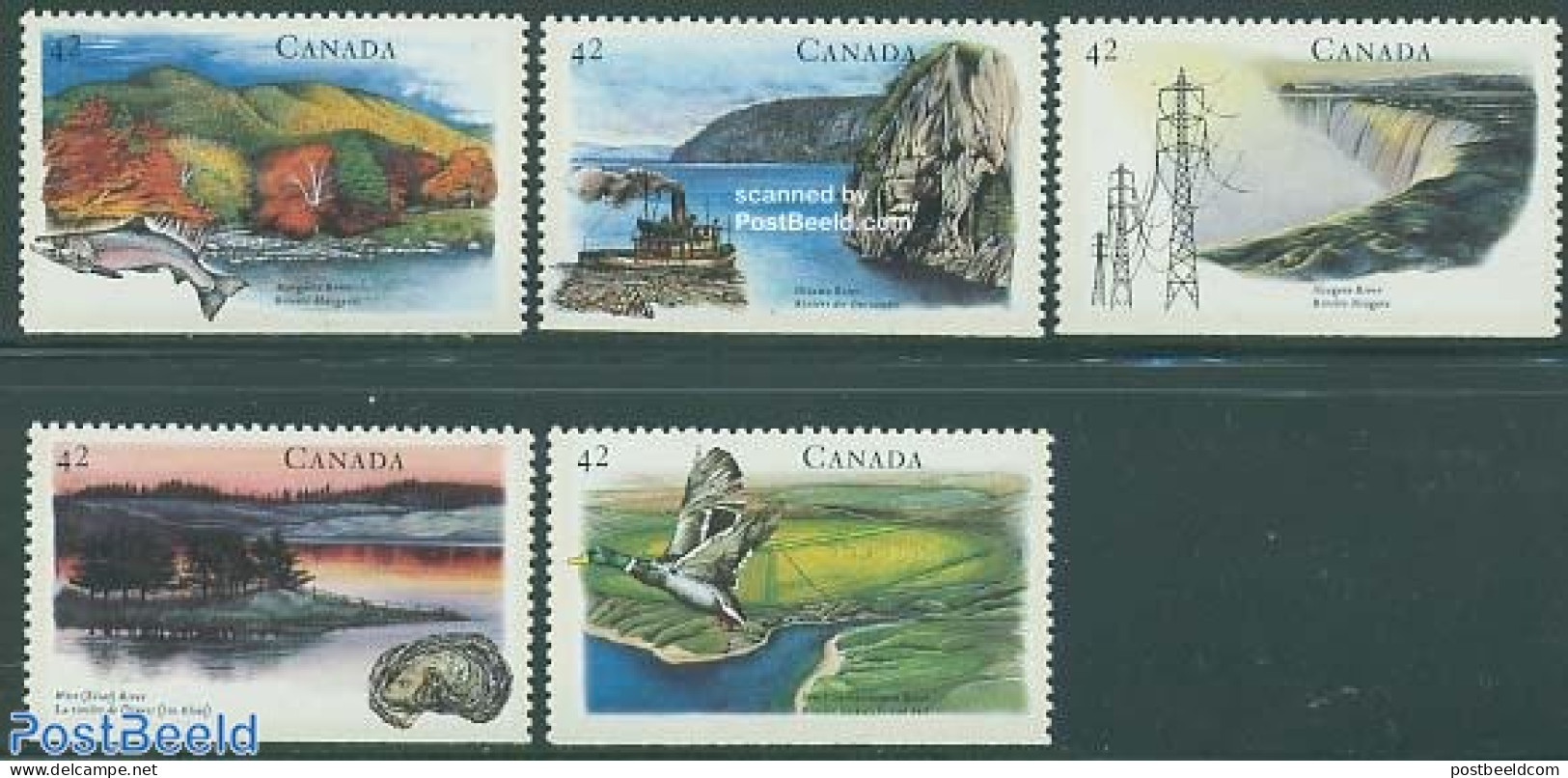 Canada 1992 Rivers 5v, Mint NH, Nature - Transport - Birds - Fish - Water, Dams & Falls - Ships And Boats - Nuevos
