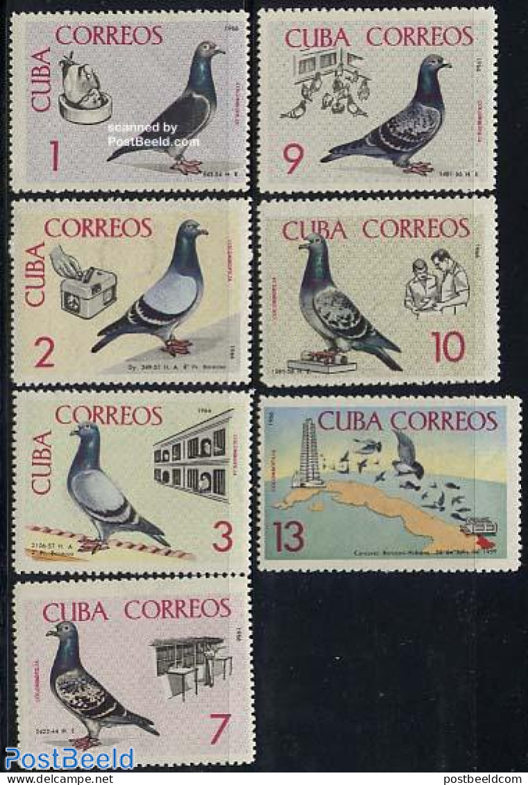 Cuba 1966 Pigeons 7v, Mint NH, Nature - Various - Birds - Maps - Pigeons - Ongebruikt