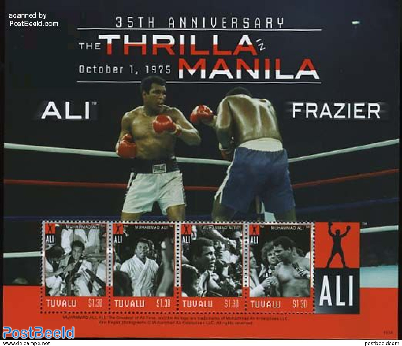 Tuvalu 2010 Thrilla In Manila (Ali-Frazier) 4v M/s, Mint NH, Sport - Boxing - Sport (other And Mixed) - Boxe