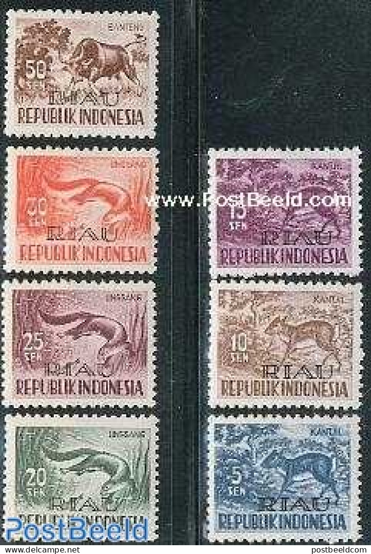 Indonesia 1958 Animals, RIAU Overprints 7v, Mint NH, Nature - Animals (others & Mixed) - Wild Mammals - Indonésie