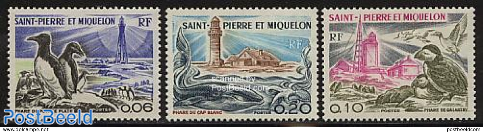 Saint Pierre And Miquelon 1975 Lighthouses 3v, Mint NH, Nature - Various - Birds - Sea Mammals - Lighthouses & Safety .. - Fari