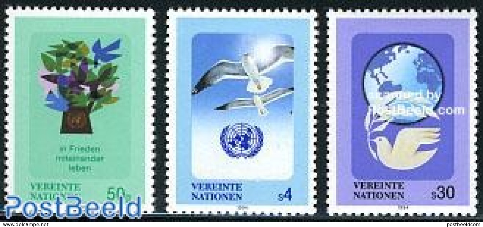 United Nations, Vienna 1994 Definitives 3v, Mint NH, Nature - Various - Birds - Maps - Pigeons - Geografia