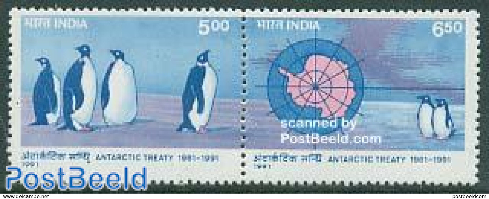 India 1991 Antarctic Treaty 2v [:], Mint NH, Nature - Science - Various - Birds - Penguins - The Arctic & Antarctica -.. - Nuovi