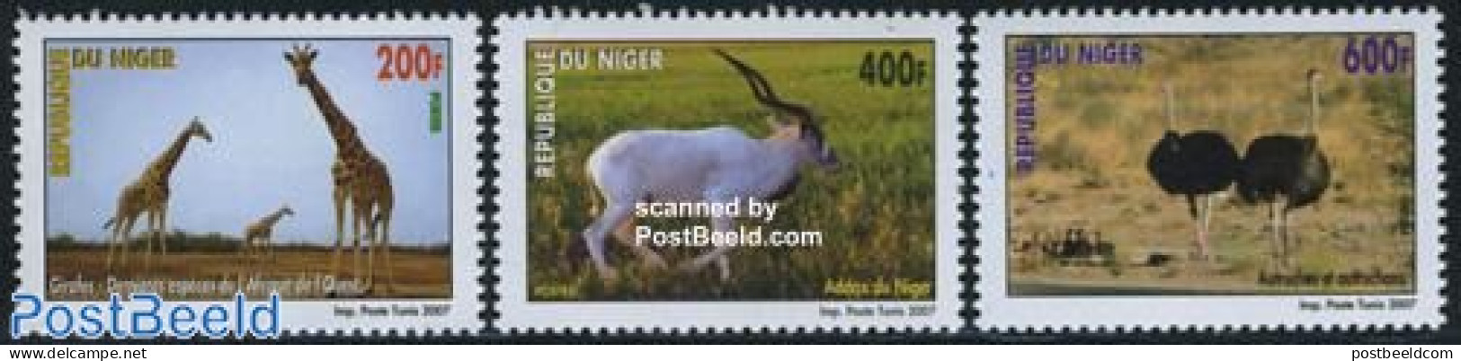 Niger 2007 Endangered Animals 3v, Mint NH, Nature - Animals (others & Mixed) - Birds - Giraffe - Niger (1960-...)