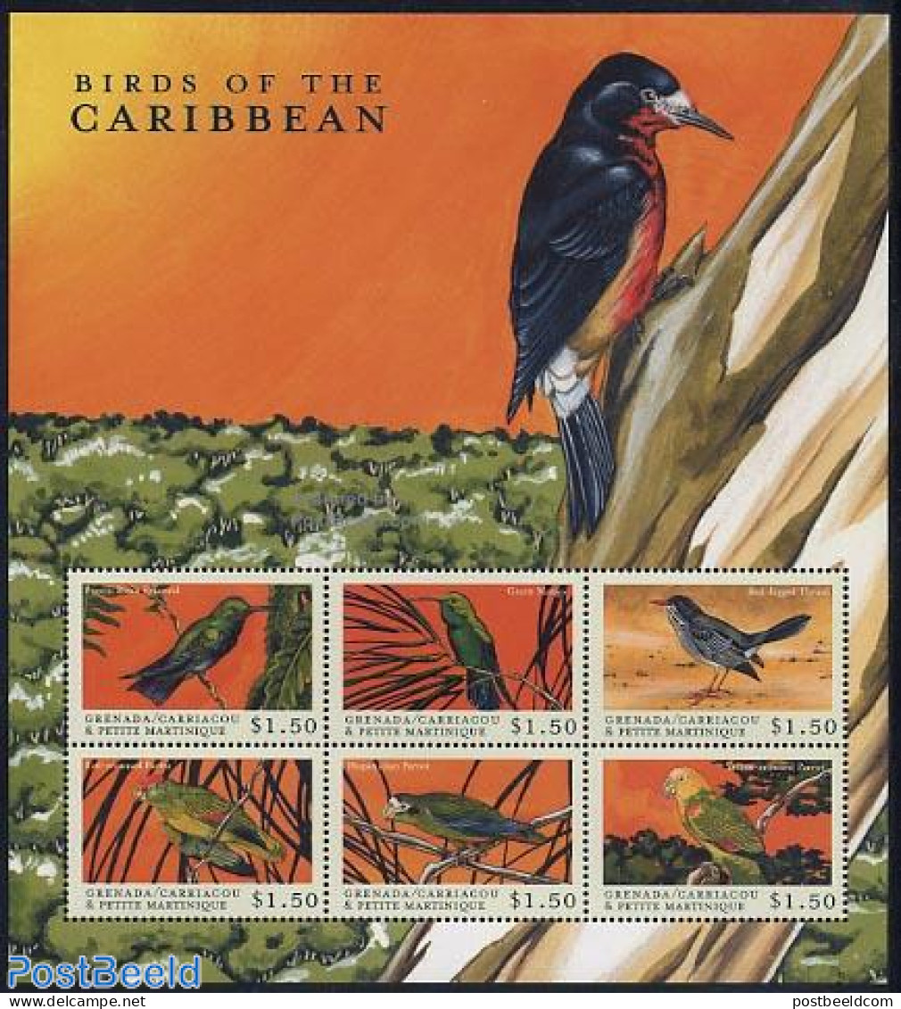 Grenada Grenadines 2000 Birds, Puerto Rican Emerald 6v M/s, Mint NH, Nature - Birds - Grenade (1974-...)