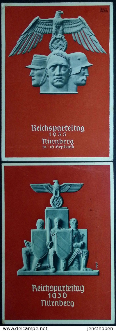 NÜRNBERG  Reichsparteitag 5 Festpostkarten  EF , MiF , GS  1935-1939 - Briefe U. Dokumente