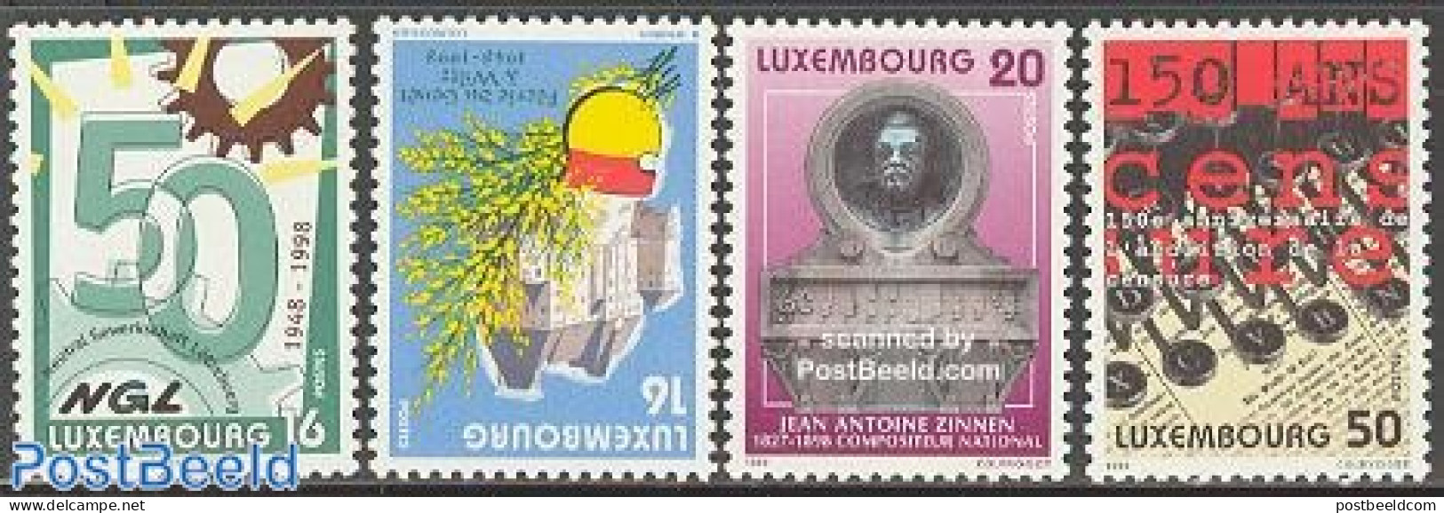 Luxemburg 1998 Mixed Issue 4v, Mint NH, History - Performance Art - Coat Of Arms - Music - Art - Castles & Fortificati.. - Ungebraucht