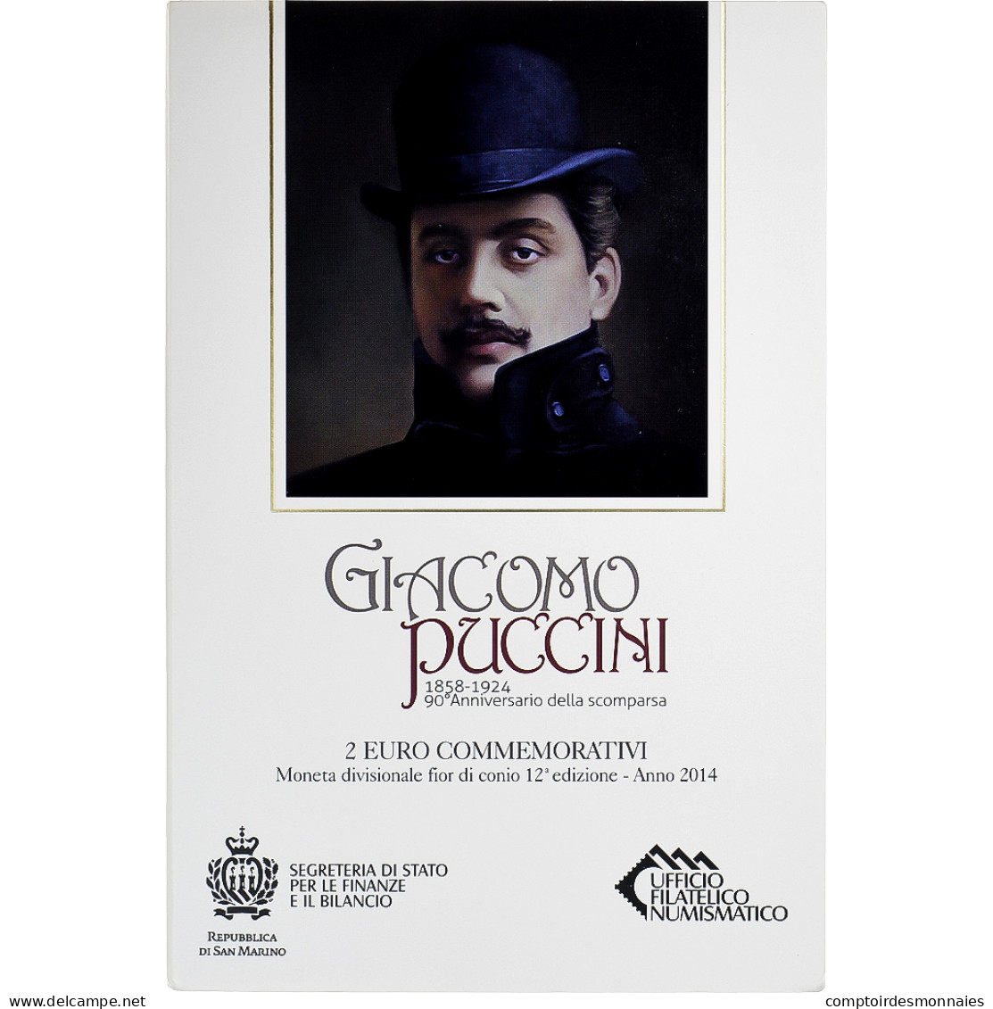 Saint Marin , 2 Euro, Giacomo Puccini, 2014, Rome, FDC, FDC, Bimétallique - Italy
