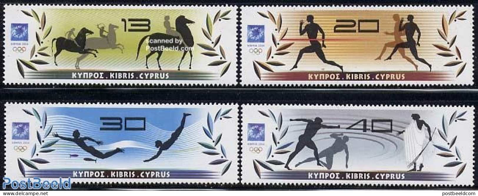 Cyprus 2004 Olympic Games 4v, Mint NH, Nature - Sport - Horses - Olympic Games - Swimming - Nuevos