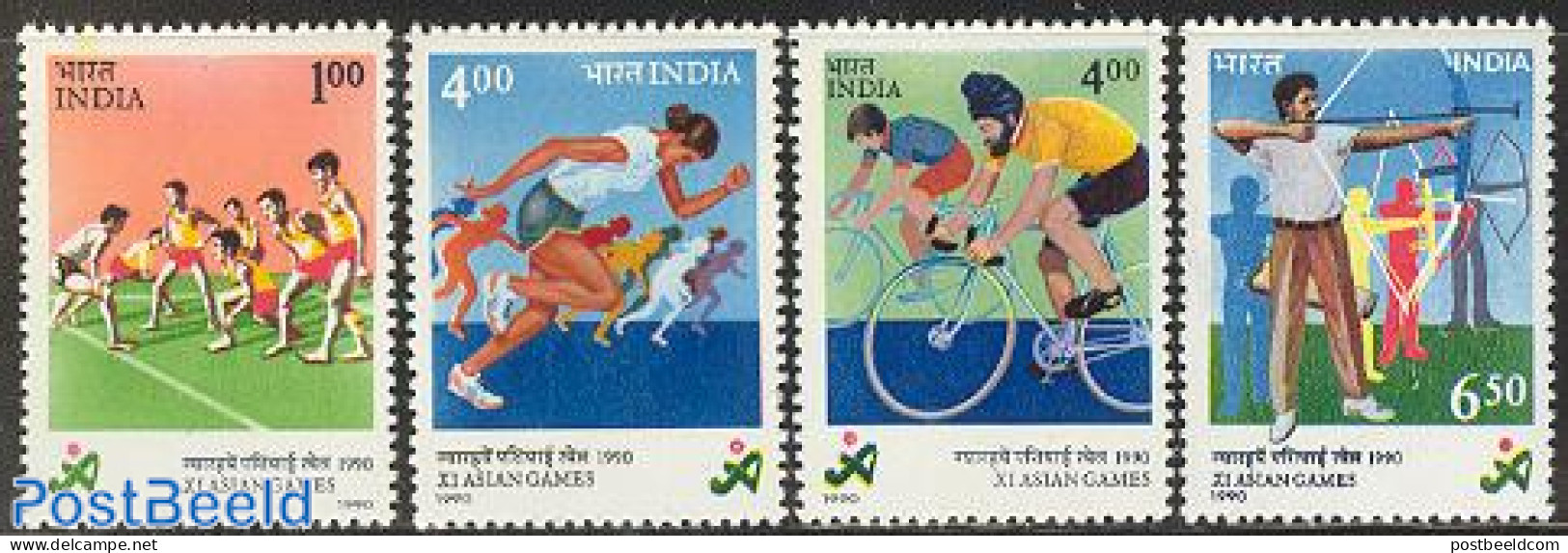 India 1990 Asian Games 4v, Mint NH, Sport - Athletics - Cycling - Shooting Sports - Sport (other And Mixed) - Nuevos