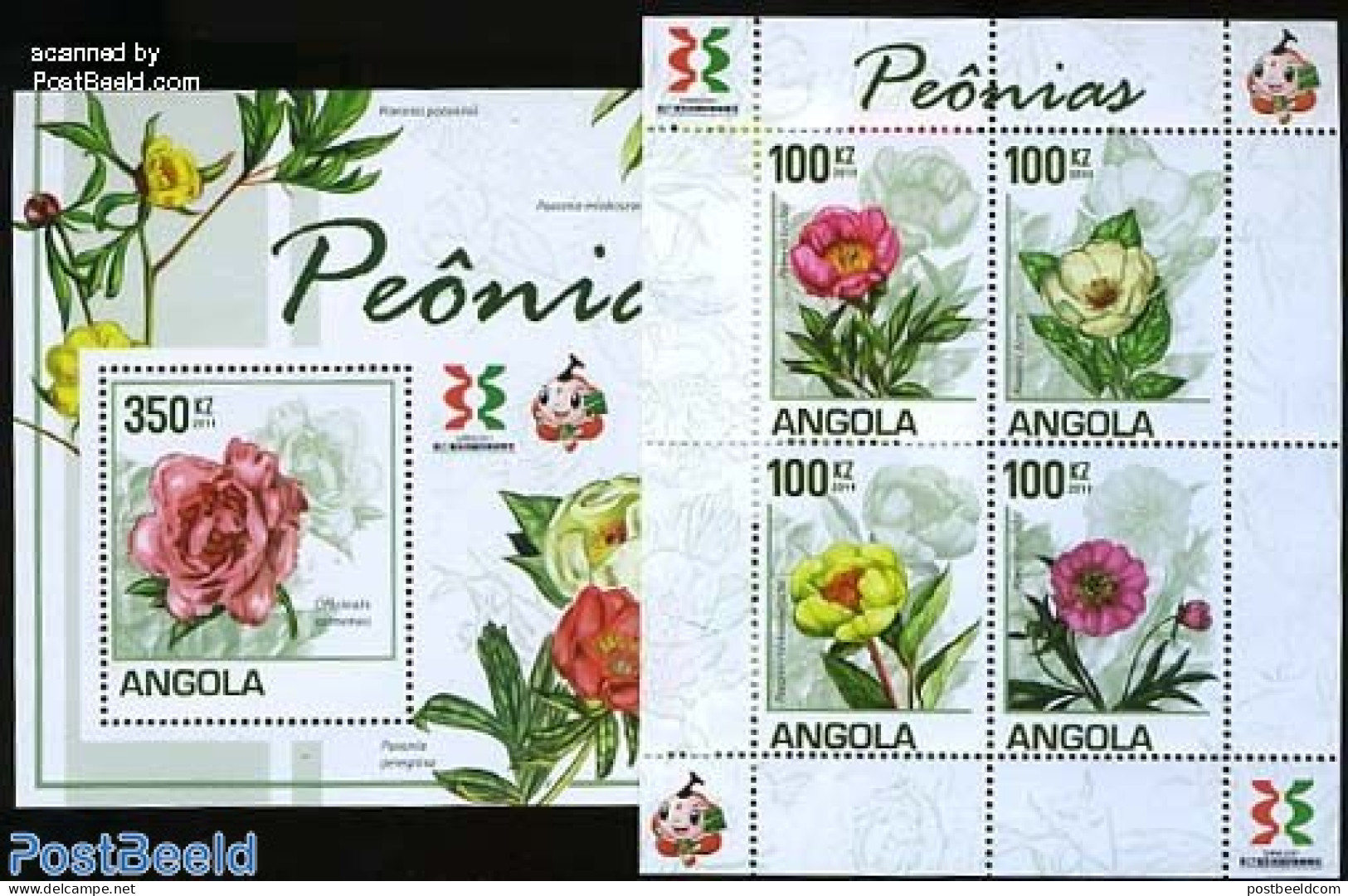 Angola 2011 Peonies 2 S/s, Mint NH, Nature - Flowers & Plants - Angola