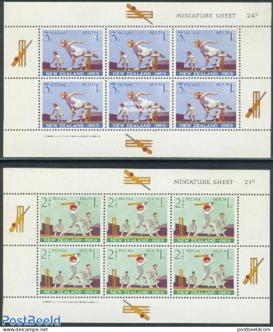 New Zealand 1969 Health 2 M/s, Mint NH, Health - Sport - Health - Cricket - Sport (other And Mixed) - Neufs