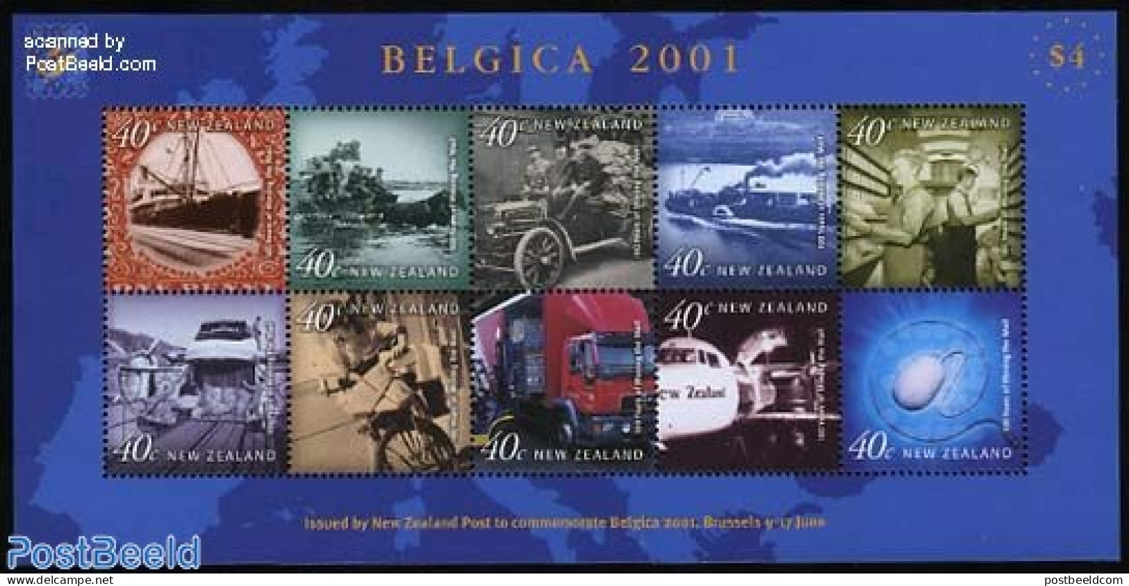 New Zealand 2001 Belgica 10v M/s, Mint NH, Transport - Post - Automobiles - Aircraft & Aviation - Ships And Boats - Ongebruikt