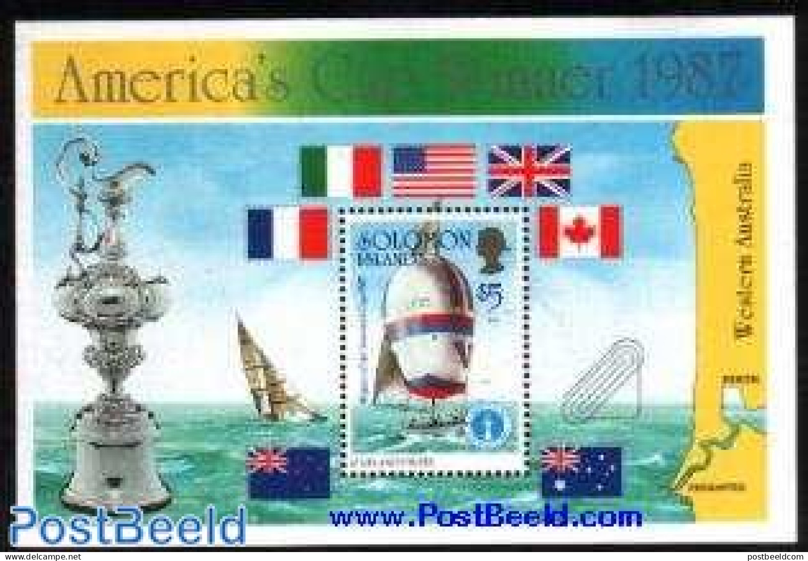 Solomon Islands 1987 Americas Cup S/s, Mint NH, Sport - Transport - Sailing - Sport (other And Mixed) - Ships And Boats - Vela